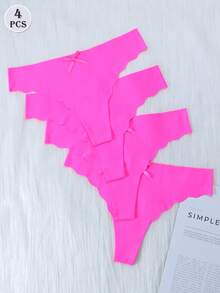 4pcs Women's Low Waist High Elasticity Seamless Panties, Fuchsia Wavy Edge Thong - Hot Pink - View 7