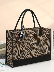 Women's Zebra Print Fashion Large Capacity Tote Bag Suitable For Daily Shopping, Outing And Travel - Black and White - View 1