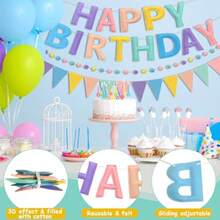 DPre-Strung Reusable Happy Birthday Banner Felt Ball Garland And Multicolor Bunting String Triangle Flags BulkHappy Birthday Sign For Party Backdrop Decor Photo Booth Props Arons - 彩色 - 查看 3