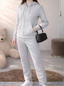 Nes Sport Ladies Set With Diamond Design - Light Grey - View 3
