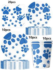 Juego de 50 piezas de vajilla desechable con temática de perro, decoración de mesa, decoración de cumpleaños, suministros de picnic, decoración de escena, accesorios para ambiente de fiesta, artículos festivos, decoraciones de fiesta - Multicolor - Ver 6