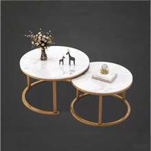 Nesting Coffee Tables Set Of 2 Round Stacking Sofa Side Tables For Living Room - White - View 4