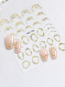 Stickers pour ongles avec design asymétrique de ligne en or, argent et strass. Décalcomanies coulissantes pour la décoration de mariage, accessoires élégants de manucure DIY. Fournitures pour ongles - Multicolore - Voir 5