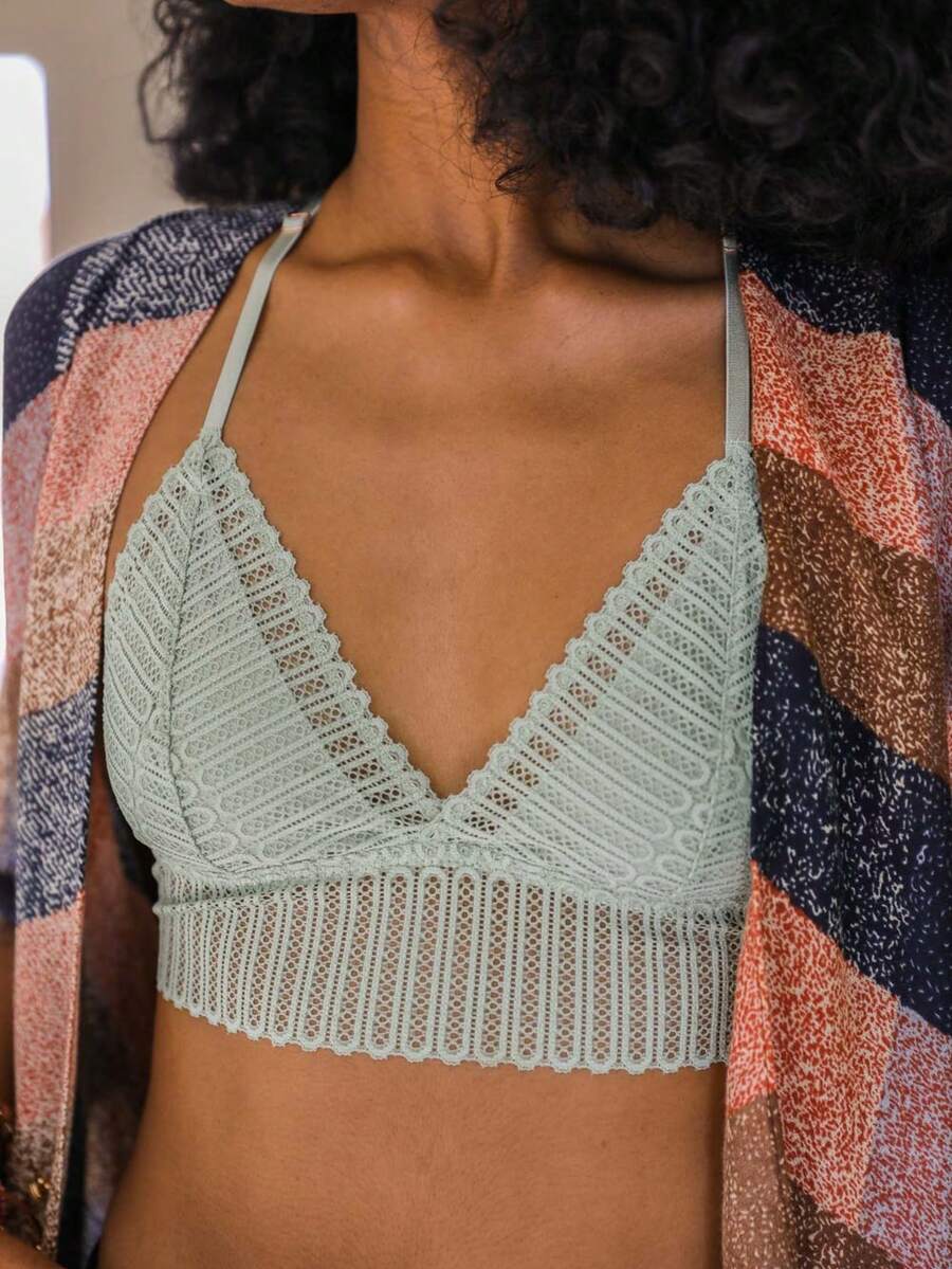 Ribbed Racerback Bralette – Lace Detail Comfort - 智者 - 查看 1