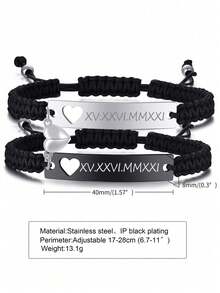 Customizable Interlocking Heart-Shaped Magnetic Bracelet - Engraved Braided Rope Necklace, Adjustable Chain, Gift Box Included, Suitable For Couples, Family And Loved Ones - Concentric - View 7