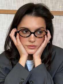 1 Pair Women's Leopard Print Oval PC Frame Retro Fashion Small Frame Casual Glasses - Multicolor - View 4