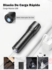 Linterna recargable de metal, alta luminosidad con zoom,  linterna impermeable de emergencia con zoom, linterna de metal portátil, reflector ligero para acampada, apagones, automóvil, iluminación al aire libre - 2pcs - Ver 6