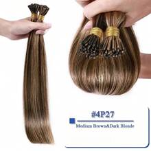 Tóc nối thẳng I-Tip, bộ tóc nối tự nhiên từ tóc thật, viên nang keratin, màu nâu vàng, 30g/gói - S4/27 - Xem 11