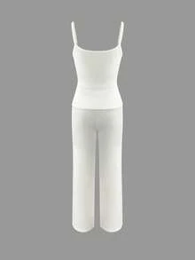 女士轻薄休闲日常无袖系带蝴蝶结针织上衣和抽绳腰针织裤两件套，春夏款 - 彩色 - 查看 8