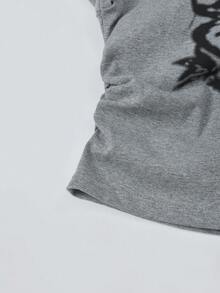 Áo thun dài tay in họa tiết phong cách Mỹ cổ điển, áo croptop thắt eo. - Xám - Xem 4