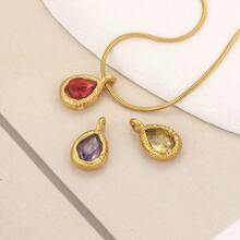 5件套304不锈钢十二生肖18K镀金多色合成水晶水滴吊坠手工项链手链DIY饰品吊坠