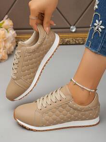 Fashionable Women's Casual Flat Sneakers, Versatile Shoes - Khaki - View 3
