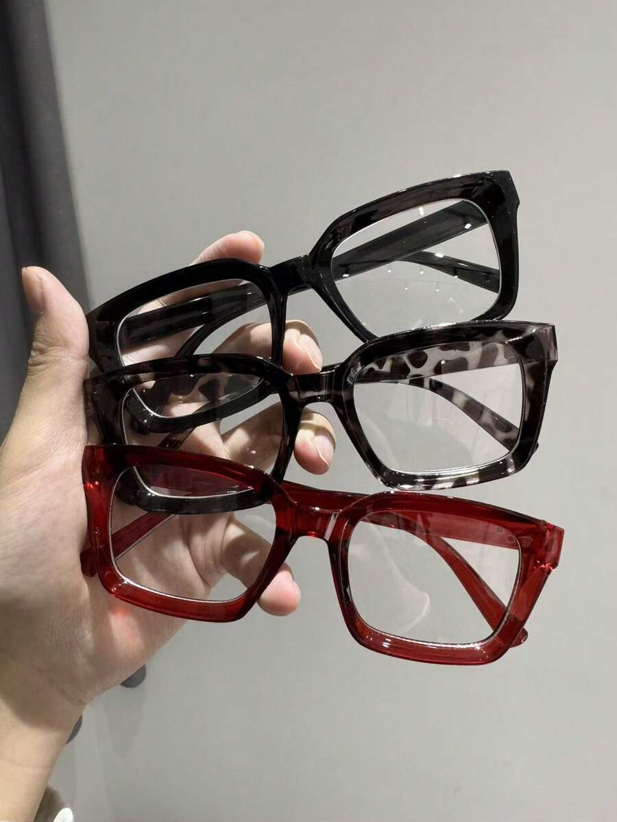 3pcs Men's Square Frame Transparent Lightweight Reading Glasses, Suitable For Daily Reading, Eye Protection, And Fashion Accessories - 3pcs Black, Red and White Tofu Pudding - View 1