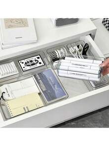 9pcs Transparent Drawer Storage Boxes, Makeup Organizer Boxes, Desktop Compartment Storage Boxes, Suitable For Cosmetics, Office Supplies And Miscellaneous Storage, Summer Girls Gift For Organization - White - View 4
