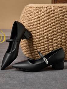MonaNise Retro Mary Jane Pumps, Pointed Toe, Slip-On, Casual, Versatile, High-End, Coffee Color, Suitable For Vacation, Travel, Shopping, Outdoor - 黑色 - 查看 4