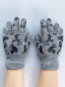 2件套儿童针织毛绒耳罩手套套装，足球风格保暖耳罩，迷彩圆点印花保暖手套 - 防风且兼容触屏，适合户外滑雪、骑行、日常穿着 - 耳罩+手套 - 查看 10