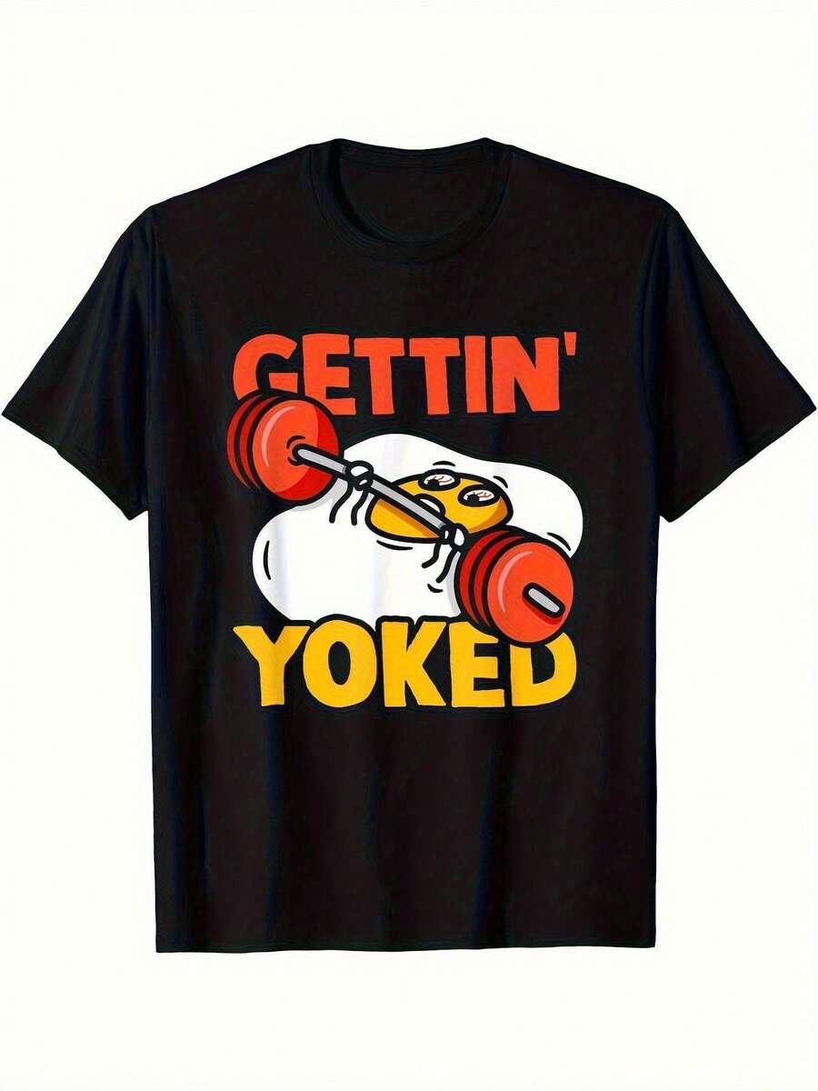 Men's Funny Weightlifting Duck Graphic Tee - Loose Fit Short Sleeve Workout Tee, Casual Gym Wear, Black With Bold Orange And White Print, High Quality Stitching, Essential For Fitness Enthusiasts, Gym Apparel - 黑色 - 查看 1