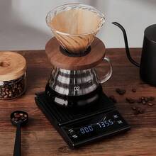 高精度电子咖啡秤，带硅胶隔热垫、电池、高清LED触摸屏，具备定时器和去皮功能，适用于手工滴滤咖啡，便携式多功能厨房食品秤，也适用于烘焙和烹饪，专业咖啡工具，计量单位：克/盎司/毫升，最大称量：3千克/0.1克 - 黑色 - 查看 6