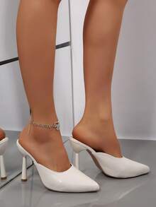 Women's Summer New Versatile Backless Mules, Pointed Toe High Heel Slip-On Fashion Sandals - Beige - View 5