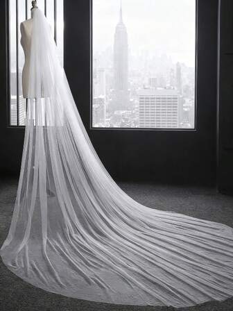 Katedral- och standardslöja för bröllop, enkel slöja med hårkam, minimalistisk, enkel vit golvlång slöja (118 tum) för bröllop, förlovning och möhippa