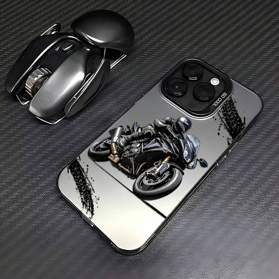Funda de teléfono de motocicleta elegante y chic adecuada para iPhone 17, 16E, 16, 15, 14, 13, 12, 11, Pro, Max, Air, Plus, con una parte trasera mate resistente a los golpes. Esenciales de viaje, funda de teléfono elegante, diseño de moda, alta calidad. - Negro - Ver 1