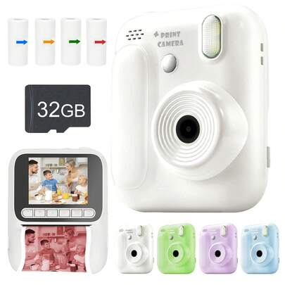 Kids Digital Camera With Instant Print Function, Perfect Gift For Boys & Girls Aged 3-12, Ideal For Christmas, Birthday Or Back-To-School, Portable Photo Printer Comes With Color Print Paper To Capture Memorable Moments