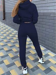 2026 Valentine Outfits For WomenWomen's Autumn Clothing Fleece Casual Set Fashion Printed Hoodie  Loose And Comfortable Christmas Fit WomenLoose And Comfortablevalentine's Day - 藏蓝色 - 查看 3