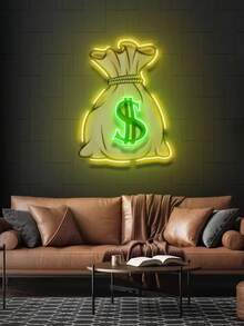 1 pieza Decoración de pared con luz de neón, con forma de monedero, luz blanca cálida, alimentado por USB, adecuado para decoración del hogar, dormitorio, tienda, letrero de neón LED, unisex, decoración de pared con arte alimentado por USB - Luz blanca cálida + luz verde - Ver 6