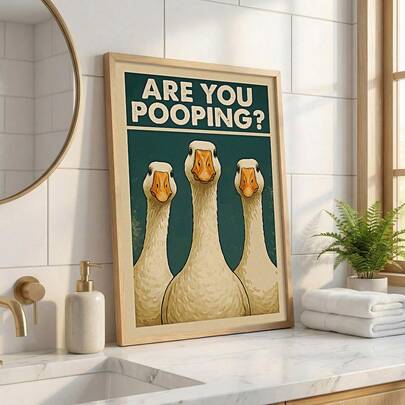 1 adet Çerçeveli/Çerçevesiz Vintage "Tuvalete Gidiyor Musun?" Komik Alıntı Banyo Kanvas Poster Retro Yeşil Hayvanlı Şirin Kaz Duvar Sanatı Baskısı Tuvalet Dekor Tablosu Apartman, Oturma Odası, Yatak Odası, Modern Ev Dekorasyonu İçin