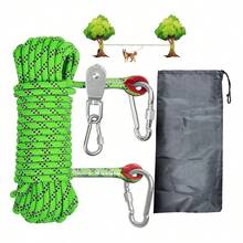 نظام قيادة كلب بطول 15 قدم ثقيل الوزن مع قيادة قابلة للسحب بطول 3 أقدام - أخضر مع تفاصيل باللون الأسود، كارابينر معدني وحقيبة تخزين، مناسب للحديقة والحديقة العامة والتخييم - أخضر - مشاهدة 1