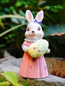 1pc Creative Cute Rabbit Miniature Statue Decor, Easter Sunday Ornament, Handmade Craft, Garden Decoration, Spring Animal Figurine - Multicolor - View 8