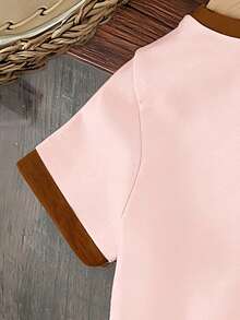 Young Girl Casual Cartoon Print Short Sleeve T-Shirt, Summer - Pink - View 6