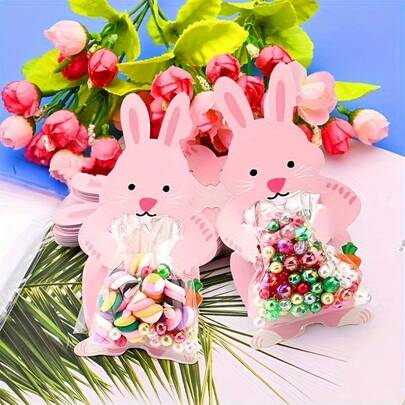 30pcs/Set Cute Easter Bunny Card Candy Bag Set, Including 10 Bunny Cards, 10 Bags, 1 Dot Sticker, Suitable For Party Candy Packaging, Easter Bunny Party Gift Bags, Also Can Be Used For Birthday Gifts, Baby Shower, Back To School, Graduation, Holiday Parties