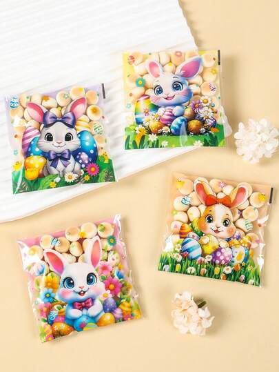 50/100 paquets de sacs-cadeaux lapin, sacs-cadeaux auto-adhésifs pour bijoux, cartes, petits articles, cadeaux de Pâques, designs mignons de lapins, fournitures de fête de Pâques et de vacances, célébrations et décorations, fournitures d'emballage-cadeau, fournitures de fête de Pâques, accessoires de lapin, fournitures de chasse aux œufs de Pâques