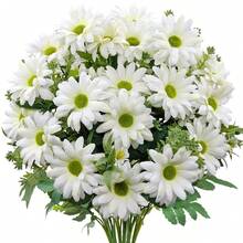 2/4束12.2英寸人造紫色雏菊花束 - 三层花瓣，2.79英寸逼真雏菊花，用途广泛，适用于家居、花园、露台、门廊、餐桌中心装饰、花瓶装饰、人造植物装饰，情人节礼物 - 彩色 - 查看 2