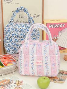 Bolsa de almuerzo aislada reutilizable de gran capacidad con estampado floral lindo, caja de almuerzo, bolso acolchado con aislamiento, bolsa de almuerzo portátil para mujeres con forro interior de papel de aluminio impermeable, bolsa de almuerzo bento, bolsa de aislamiento para cena, bolsa de almuerzo con cremallera simple y elegante, regalo del Día de la Madre, esencial para almacenamiento de alimentos y bolsa para mantener el calor para la escuela, accesorios escolares - Multicolor - Ver 9