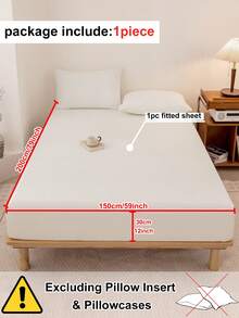 1PC White Polyester Fitted Sheet Only, Soft & Breathable Deep Pocket Modern Fitted Sheet For All Seasons Hotel