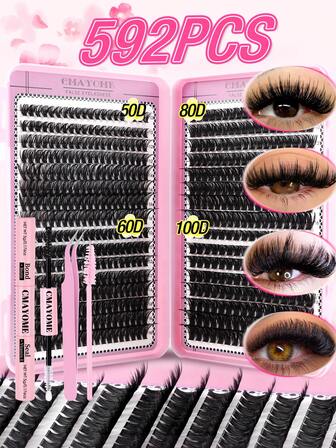 592/640 piezas Rizos C/D Pestañas individuales con adhesivo y sellador, pinzas, pinceles para ojos, maquillaje de ojos DIY en casa, extensiones de pestañas segmentadas de alta capacidad para agrandar tus ojos, libro de maquillaje de ojos de zorro/gato con pestañas postizas, aspecto suave y natural Conjunto denso de pestañas postizas + pinzas + pinceles para ojos, gran capacidad, pestañas postizas duraderas adecuadas para cosplay, boda, exterior, viaje, fiesta, fácil para principiantes, herramientas de maquillaje para estudiantes de vuelta a la escuela
