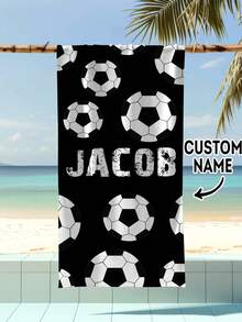 Personalized Kids Beach Towel, Summer Birthday Gift, Summer Vibe, Customized Beach Towel, Swimming Pool, Beach Decor, Soccer Lover, For Boys - Multicolor - View 2