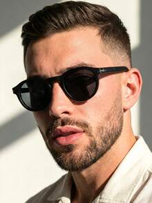 Premium Retro Vintage Oldstyle Round Sunglasses Acetate UV400 Sun Protection Unisex - 黑色 - 查看 1