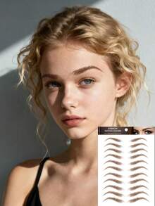 1张9/10对6D自然深棕色眉毛临时纹身贴纸，适合女性和女孩，防水防汗，可快速打造派对和各种场合的妆容，方便日常化妆，也适合美容院进行脸型测试。 - 彩色 - 查看 17