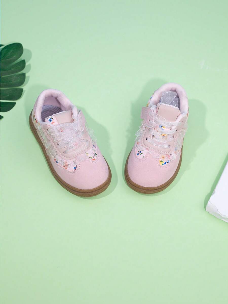 1 Pair Kids Boys/Girls Back To School Canvas Sneakers, Fashionable & Stylish, Anti-Slip , Suitable For Playing, Walking, Running, Cycling, Tennis - Pink - View 1