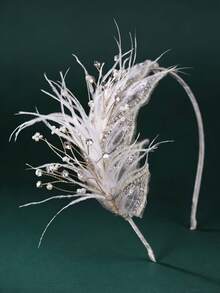 1件手工刺绣羽毛新娘头饰，是摄影、旅行和各种场合的理想配饰 - 42820 - 查看 5