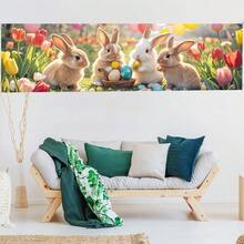 1pc Polyester Easter Bunny Banner, Size 17x78 Inches, Seasonal Home Garden Decor For Spring, Brown And White Bunnies With Tulips And Easter Eggs Design, Ideal For Barn, Fence, Estate, Patio Hanging Banner, Room And Entryway Decor, No Power Needed - Perfect For Home And Outdoor Easter Party Decoration