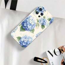 1 pieza Funda de teléfono de TPU mate con patrón floral de hortensia azul, cubierta anti-caída y a prueba de golpes con protección elevada para la cámara, resistente a los arañazos, regalo festivo para la novia o para uso personal, compatible con iPhone 17/16/15/14/13/12/11/XR/XSMAX/XS/X, Galaxy A y Galaxy S25/S24/S23/S22 Series - Blanco - Ver 7