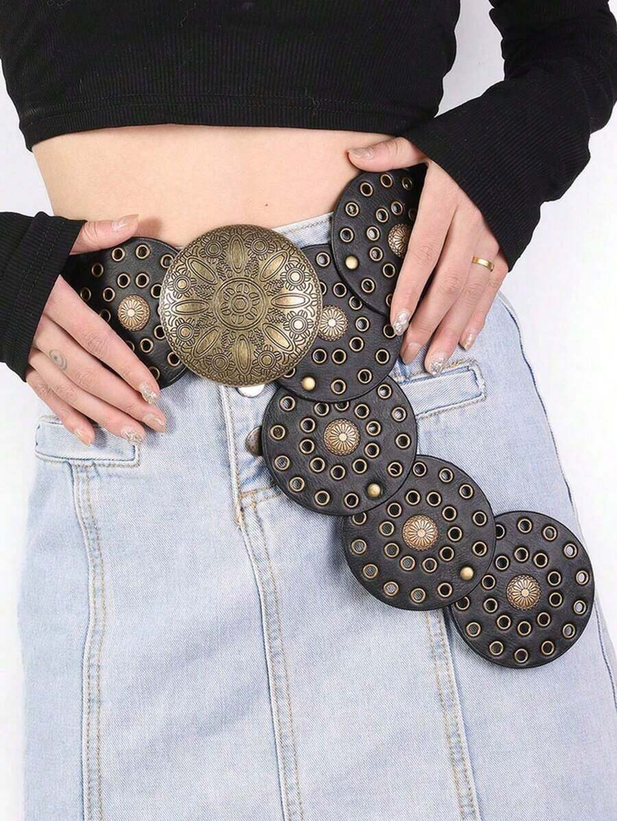 1pc Retro Bohemian Faux Leather Vintage Women Belt, All-Season Cowgirl Western Style Summer, School Fall, Autumn, Halloween - Coffee 2 - View 1