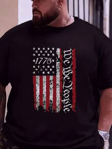 1PC Men's Plus Size American Flag Design T Shirt Featuring 1776 And We The People Text In Bold Black Red White Colors Ideal For Patriotic Fashion Statements - 黑色 - 查看 3