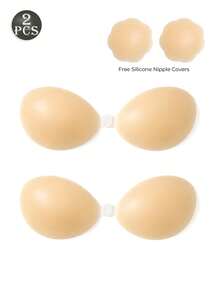 2 peças/1 peça Sutiã Adesivo Silicone Invisível com Sustentação, Sutiã Adesivo Reutilizável, Respirável, Realça a Linha do Busto, Adequado para Vestidos e Ocasiões Formais - Multicolorido - Visão 17