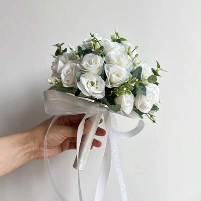 Brudtärne- och brudbukett, corsage, bröllopsaccessoarer, konstgjord sidenrosbukett, mittpunktsdekoration för bröllopsbordet, heminredning, brudtärna