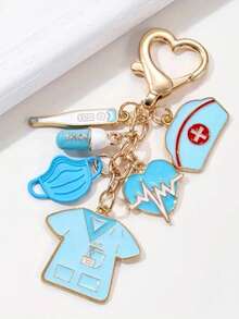 Doctor Nurse Keychain Set Cartoon Medical Tools Enamel Mask Pump Thermometer Pendants Gift